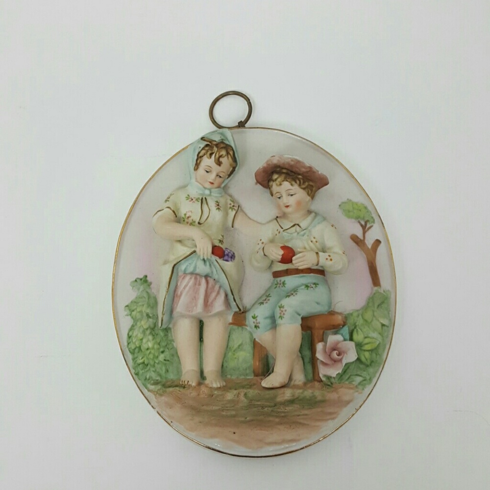 Arnart Vintage Ceramic Wall Plaques Boy Girl Japan